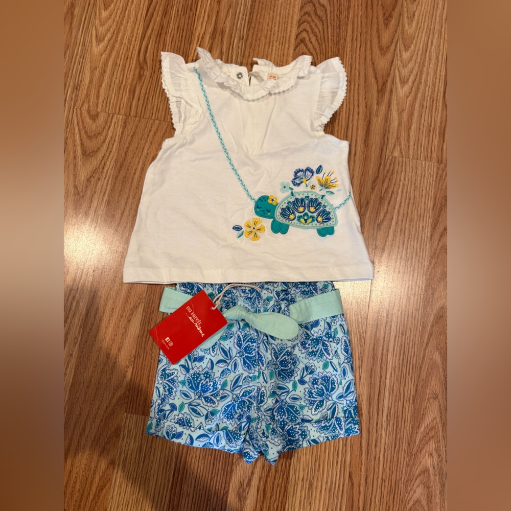 Du Pareil Kids Floral Turtle Print Matching Set